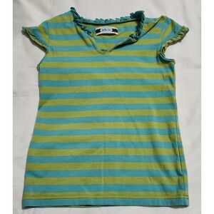 Matilda Jane Size 6 House Of Clouds Mia Cap Sleeved Top Green And Blue Stripes